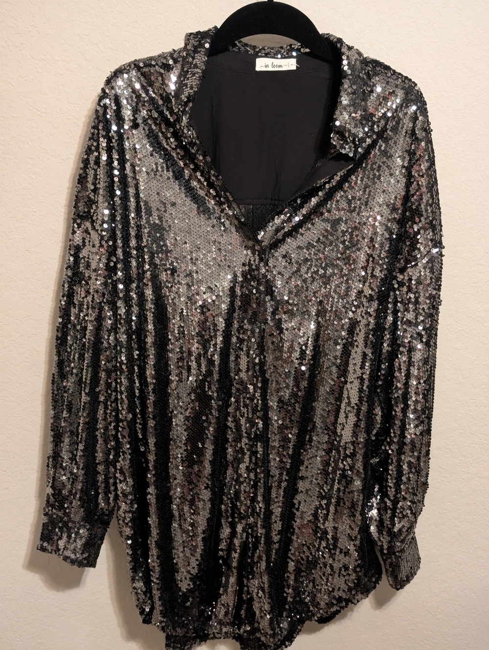 Silver Sequin Button-Up Shirt